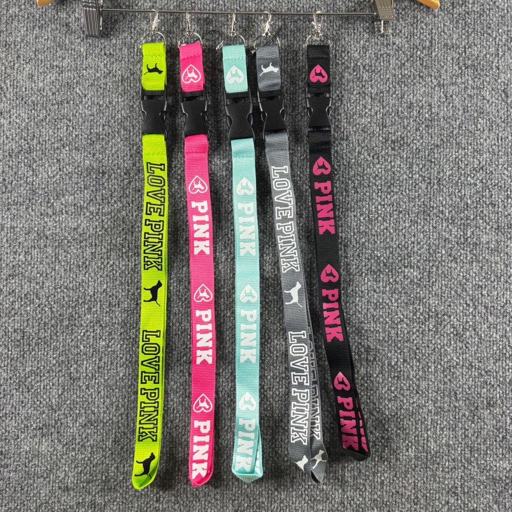 Victoria's Secret PINK Lanyard Set of 5 Dog Logo Keychain ID Holder Multi Color
